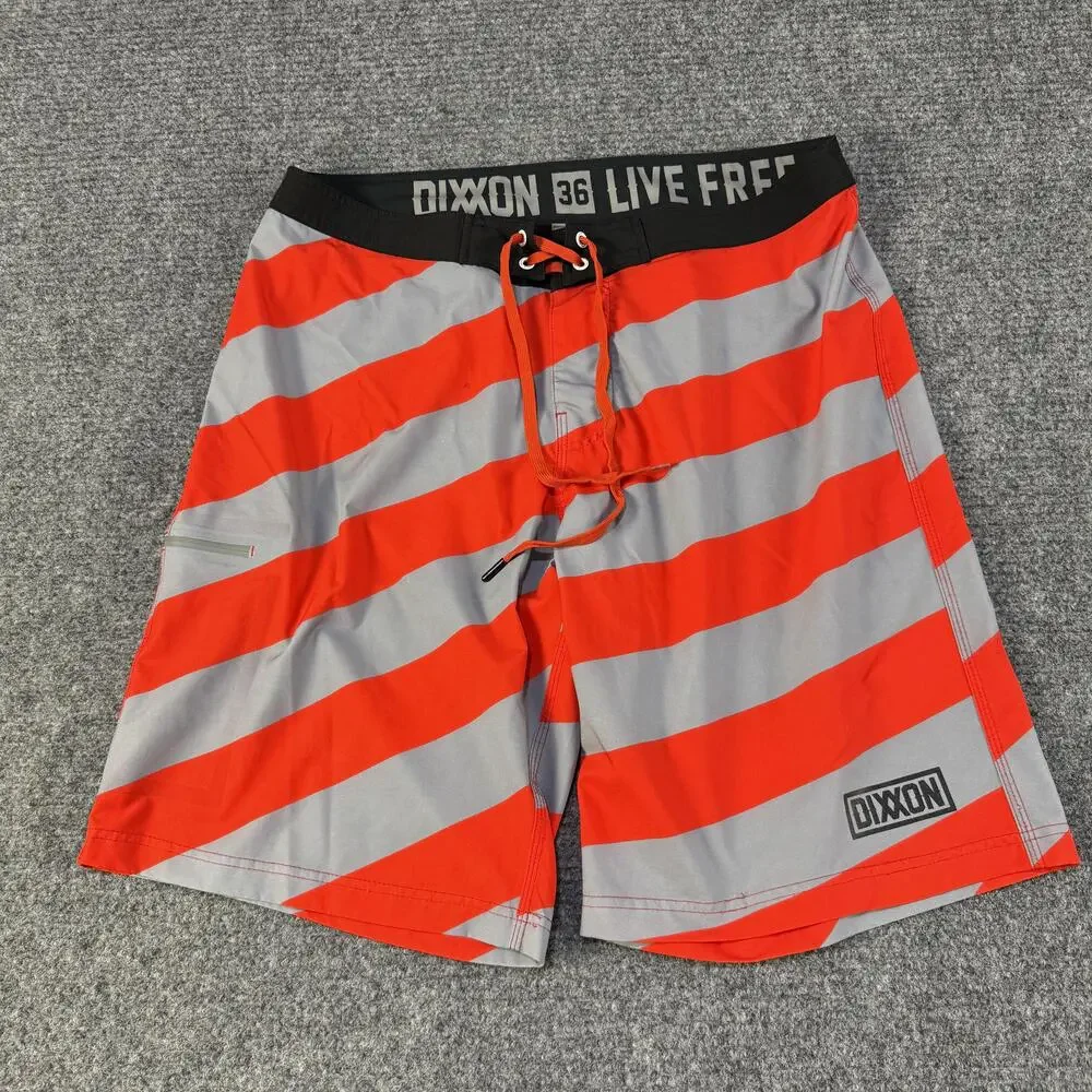 Dixxon Board Shorts Mens 36 Red Gray Striped Swim Trunks Live Free Boardshorts